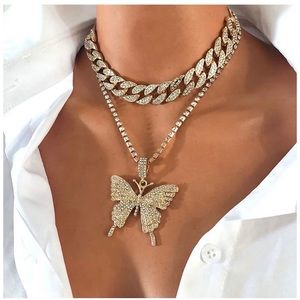 Gold Butterfly necklace with tennis chain
